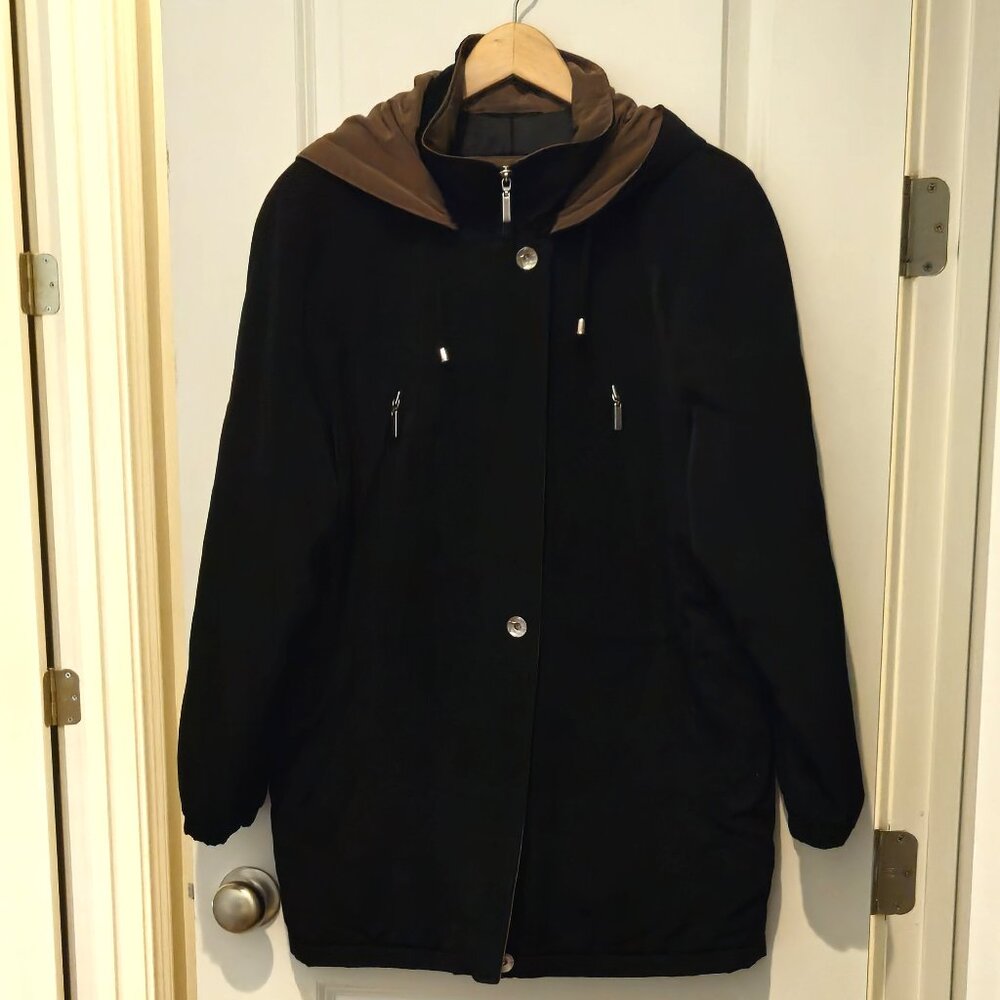 Braeton black heavy coat, hooded, XL